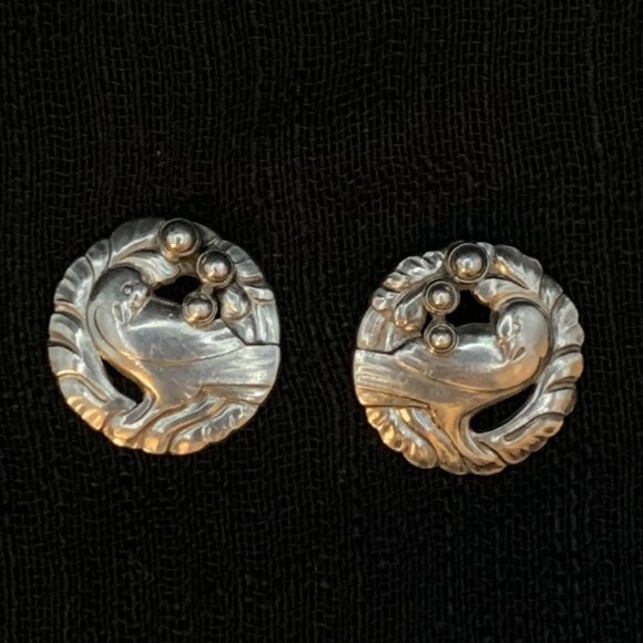 Georg Jensen Denmark Midnight Blossom No 66 Dove Sterling Silver Vtg Earrings - Picture 2 of 11